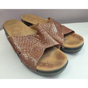 Dansko Mila Woven Vegan Leather Stapled Clog Sandals Honey Brown Size US9/EU40
